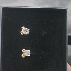 Minnie Mouse Gold Stud Earrings with Pink Bow